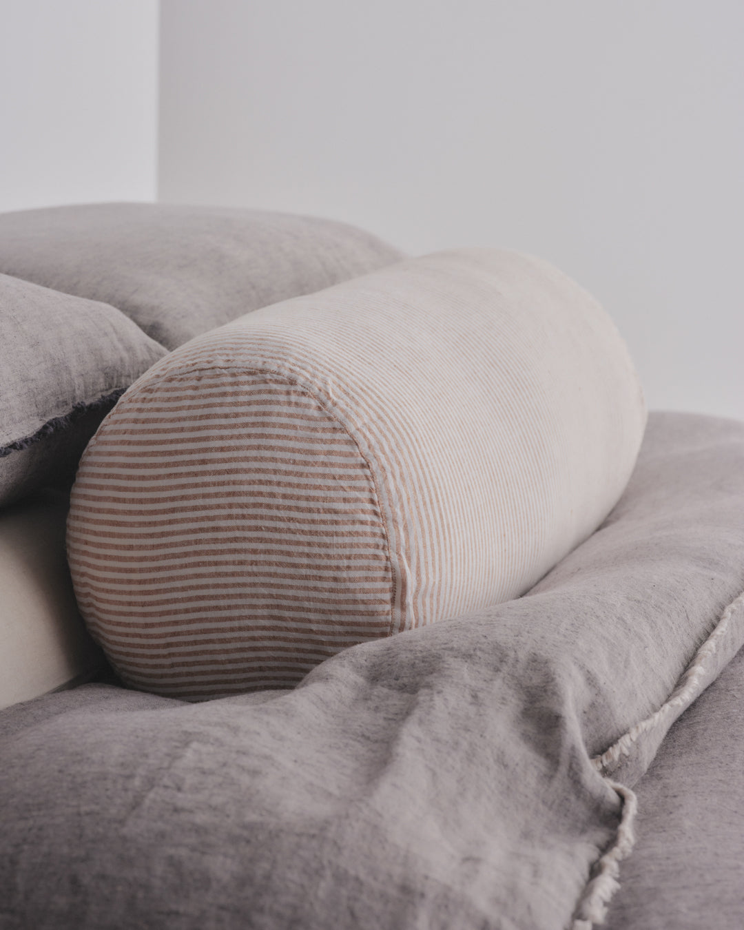 Linen Bolster Cushion | White & Rust Stripe