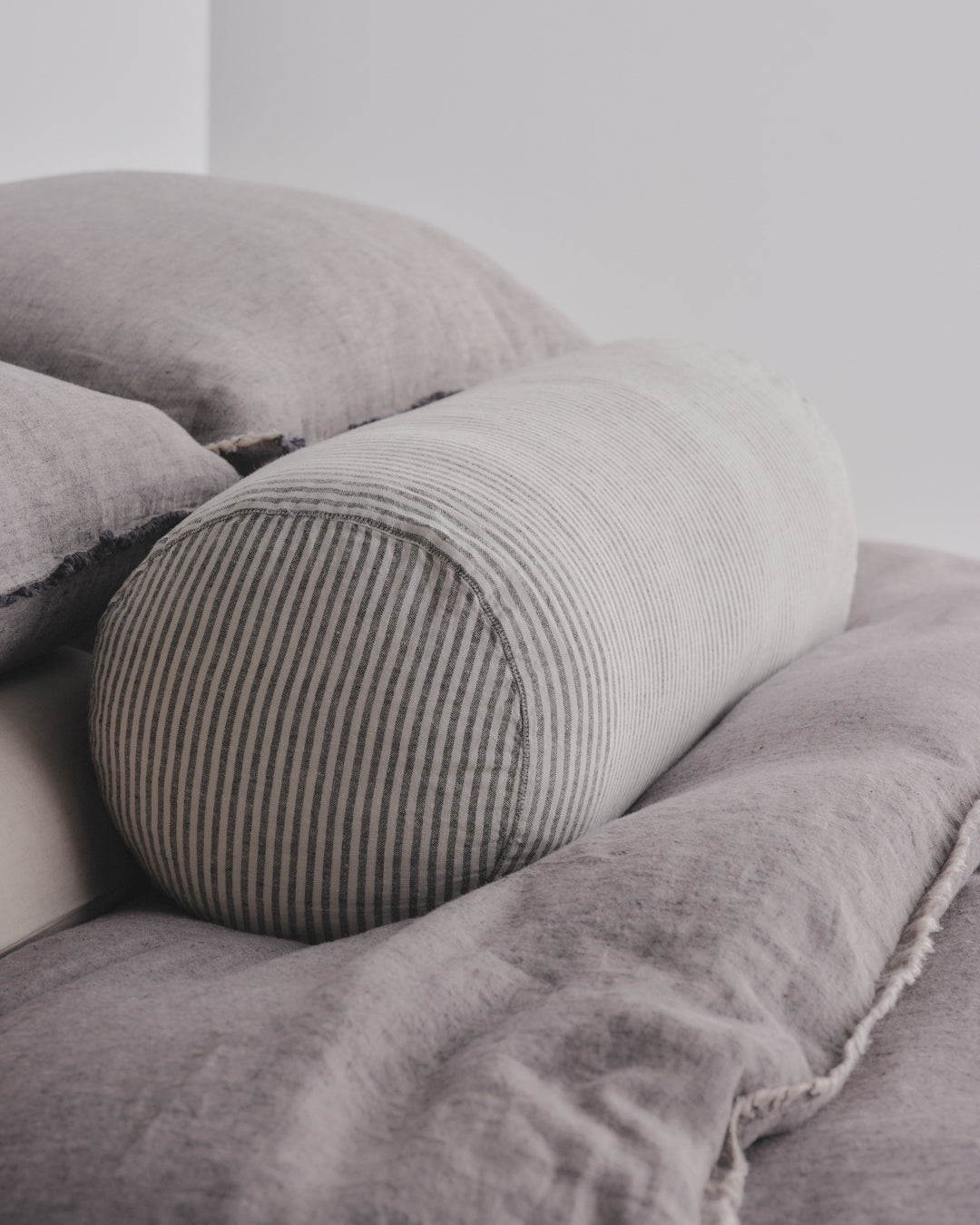 Linen Bolster Cushion | Black Stripe