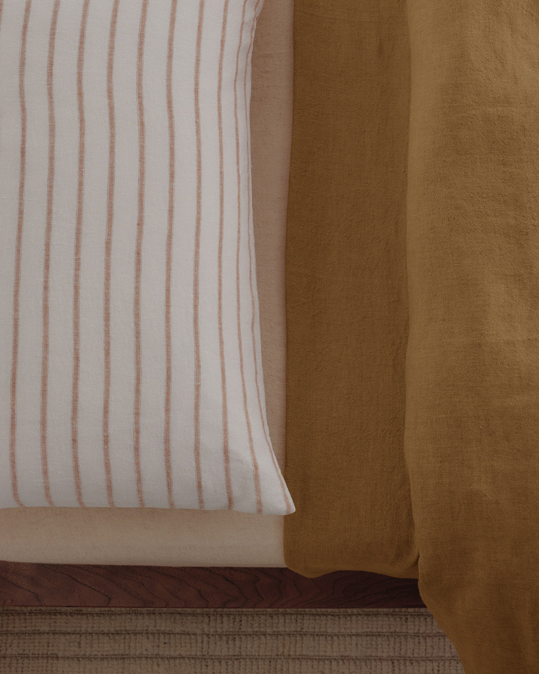Stripe Linen Pillowcase | White & Rust